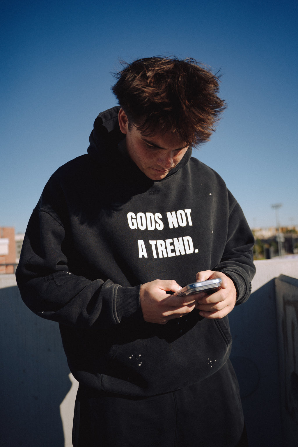 Gods Not A Trend Unisex Vintage Acid Washed Hoodie.